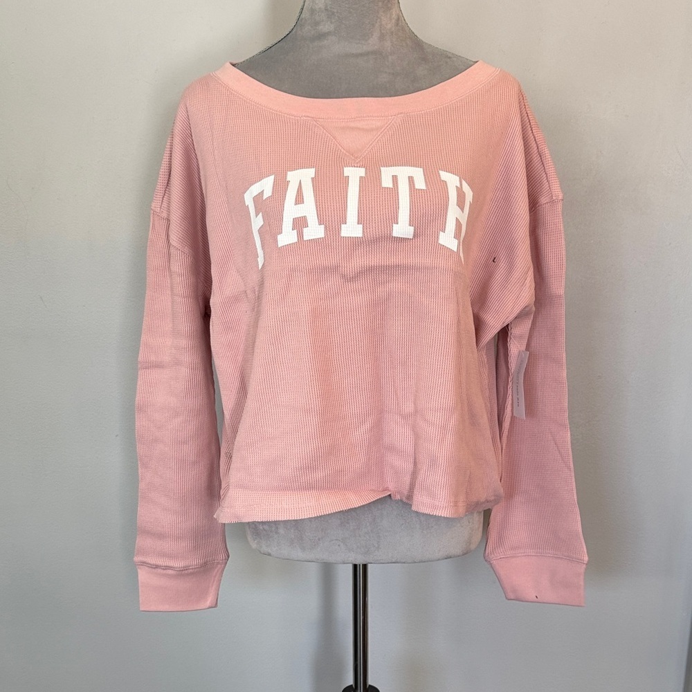 New York & Company Pink Faith waffle knit waist length shirt NWT L